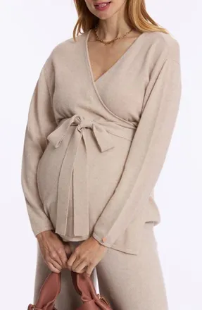 Cache Coeur Beverly Maternity Wrap Sweater in Beige at Nordstrom, Size X-Large