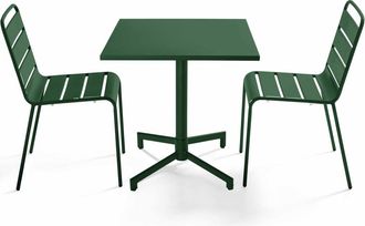 Oviala Conjunto de mesa y 2 sillas de jard&iacute;n de metal de 70 cm verde bosque