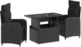 vidaXL Juego De Comedor Para Exteriores 3 Uds. Negro Rat&aacute;n Sint&eacute;tico Vidaxl