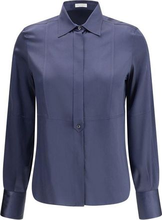 Brunello Cucinelli Blue Silk Womens Blouse
