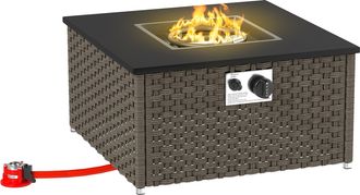 OUTSUNNY 13 KW Rattan Gas Fire Pit Table - Propane Fire Pit for Garden - Grey | TJ Hughes