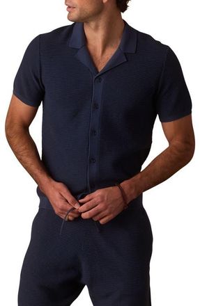 The Normal Brand Robles Birds Eye Knit Camp Shirt in Denim/Dark Navy at Nordstrom, Size Medium