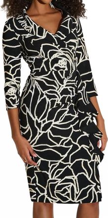 Joseph Ribkoff Floral Print Faux Wrap Sheath Dress In Black/vanilla