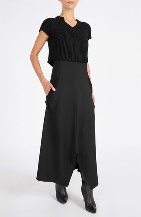 Santorelli Johanna Mix Media Cap Sleeve Midi Dress in Black at Nordstrom, Size 12