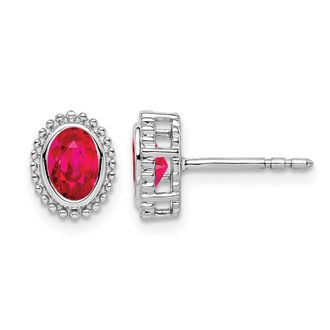 Diamond2Deal 14k White Gold Oval Ruby Stud Earrings