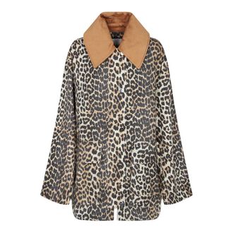 Ganni Light Jackets, female, Multicolor, 2XS/XS, Leopard Printed Canvas Midi Jacket