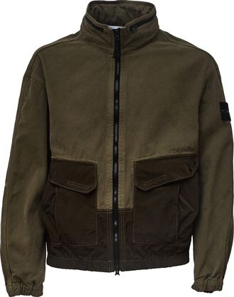 Stone Island Dual-Tone Overshirt with Zip Closure and Removable Logo Patch
