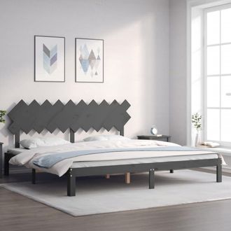 vidaXL Vidaxl - Estructura De Cama Con Cabecero Madera Maciza Gris 200x200 Cm