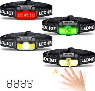 No Brand Juego De Faros Recargables (4 Piezas) - Faro Rojo Extra Brillante De 500 L&uacute;menes - Resistente Al Agua - Luz Delantera Con Luz Blanca Y Verde - 4 Pieza