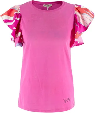 Emilio Pucci Pink Ruffled Sleeve T-Shirt Size S