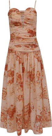 Zimmermann Cascadian Strapless Midi Dress in Peach Cotton