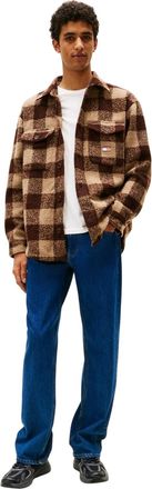 Tommy Jeans Herenoverhemd van geruite flanel met borstzak (Bruin)