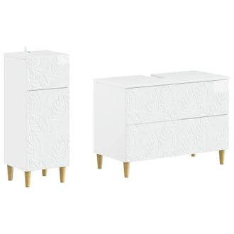 vidaXL Juego De Gabinete De Ba&ntilde;o De 2 Piezas Delft Blanco Brillante Vidaxl