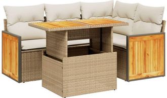 vidaXL Vidaxl - Juego De Sof&aacute;s Jard&iacute;n Con Cojines 5 Pzas Rat&aacute;n Sint&eacute;tico Beige