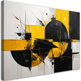 Feeby Cuadro En Lienzo, Abstracci&oacute;n Textura Figuras Geom&eacute;tricas Amarillo, 120x80