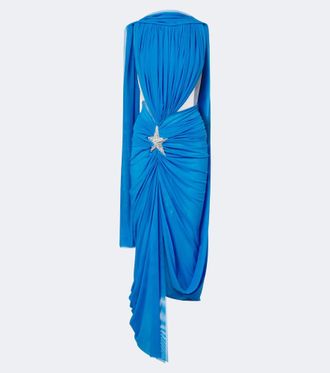 DAVID KOMA Draped embellished tulle midi dress