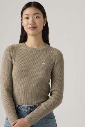 Levi's Su&eacute;ter acanalado de cuello redondo - Mujer - XS - Marr&oacute;n / Taupe Grey Heather Bros B2371 Rib