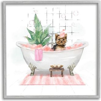 Stupell Industries Chic Yorkie Dog In Pink Bubble Bath Wall Art Print