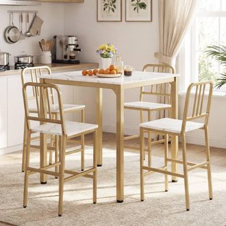 Costway Costway Counter Height Dining Table Set 5PCS Kitchen Bar Table & Chairs Set in White