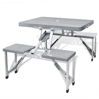 vidaXL Vidaxl - Set Mesa Plegable De Camping Y 4 Taburetes Aluminio Gris Claro