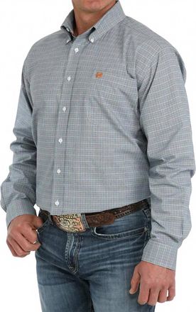 Cinch Mens Stretch Plaid Classic Woven Button Down Shirt In Blue/white