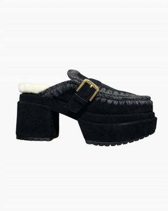 Mou Womens Platform With Buckle Strap Clog In Black