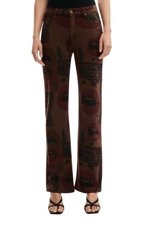 Desigual Printed Straight Leg Jeans in Brown at Nordstrom, Size 38
