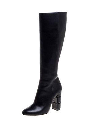 Ferragamo Black Leather Knee Boots Size 40