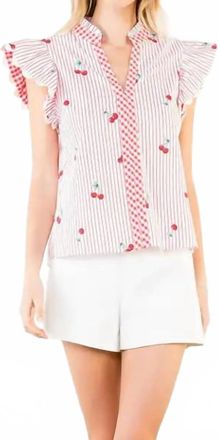 THML Clothing Cherry Stripe Top In Cream