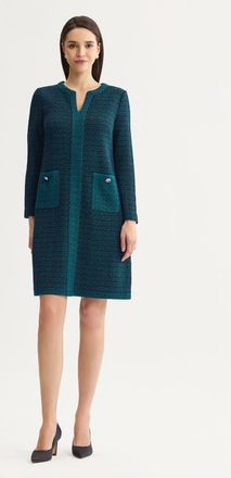 Ming Wang Split V Neck Jacquard Knit Dress in Deep Teal at Nordstrom, Size Xx-Small