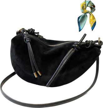 Generic Suede Dumpling Shaped Crossbody Bag Women,Brown Fashion Crescent Shoulder Bags,Trendy Fall Purses for Office Travel (Black)