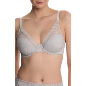 Natori Love Lace Full Coverage Plunge T-Shirt Bra in Mink/warm White at Nordstrom, Size 32Ddd