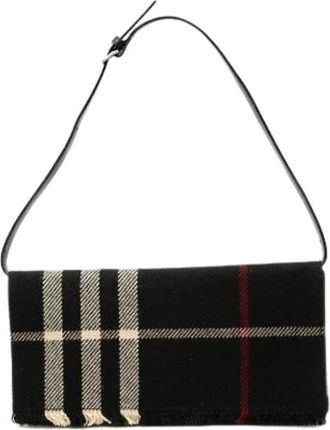 Burberry Pre-owned Wool Fringe Shoulder Bag - Dames - Vintage Handtas - Zwart - ONE Size - Wol - Vintage