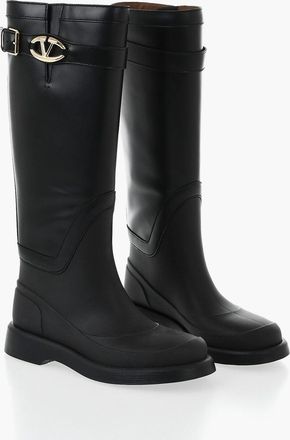 Valentino Stivali in Pelle e Gomma con Cinturino Logato Valentino