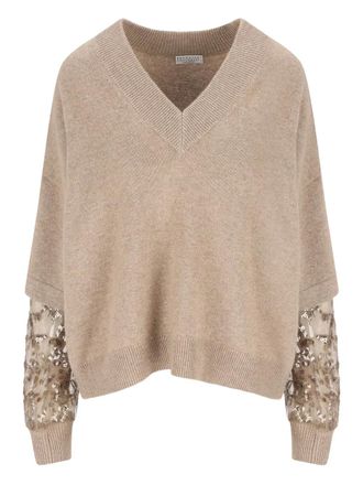 Brunello Cucinelli sequin-embellished cashmere sweater - women - Cashmere - M - Neutrals