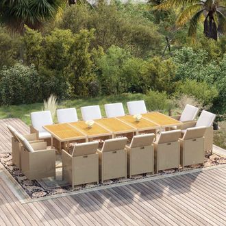 vidaXL Set Comedor De Jard&iacute;n 15 Pzas Con Cojines Rat&aacute;n Sint&eacute;tico Beige Vidaxl