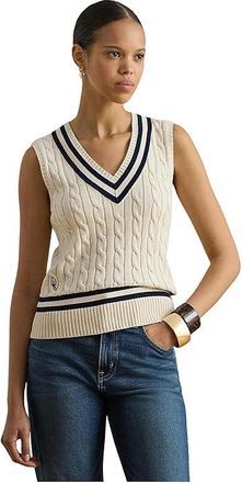 Lauren Ralph Lauren Cable-Knit Cotton Cricket Sweater Vest Womens Sweater Mascarpone Cream/Refined Navy : XL