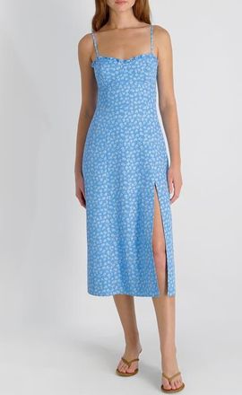 French Connection Stacey Floral Print Sleeveless Midi Dress in Poolside Blue-White at Nordstrom, Size 14