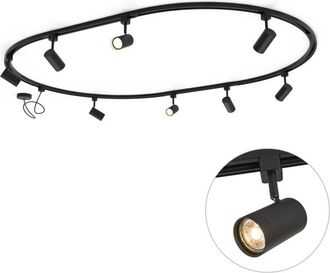 QAZQA Moderno Sistema De Iluminaci&oacute;n De Riel Moderno Con 8 Focos Negros, Monof&aacute;sico, Ovalado, 200 Cm - Iconic Jeana Acero /pl&aacute;stico Ovalada Adecuado Para Le