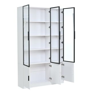 STILVORA Vitrina Con 6 Puertas, Led Con Control Por Aplicaci&oacute;n, En Mdf Y Vidrio, Blanco, 120 &times; 32 &times; 200 Cm