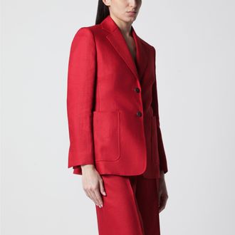 Max Mara Semi-fitted single-breasted blazer in red linen