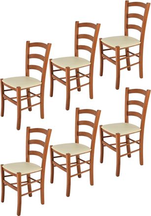 Tommychairs Tommychairs 6 Sillas Venice En Haya Cerezo, Asiento Polipiel Marfil