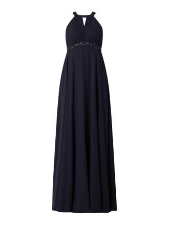 Jake*s Abendkleid mit Ziersteinen in Marine Melange, Gr&ouml;&szlig;e 32