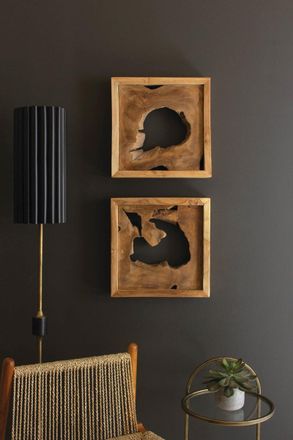 Kalalou Set Of Two Framed Teak Wall Art