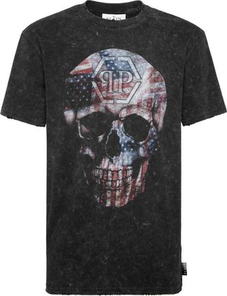 Philipp Plein Rondhals T-Shirt Skull America - Heren - T-shirts - Zwart - S - Katoen - Tops