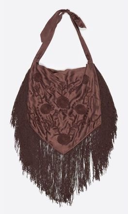 Bimba & Lola Embroidered fringed shoulder bag in Brown at Nordstrom