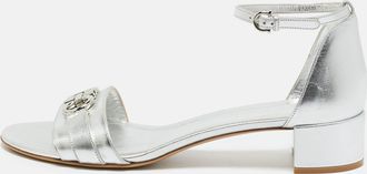 Ferragamo Silver Leather Gancini Ankle Strap Sandals