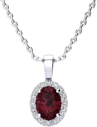 SuperJeweler 1 1/4 Carat Oval Shape Gemstone and Halo Diamond Necklace In Sterling Silver With 18 Inch Chain