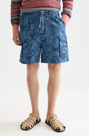 Scotch & Soda Chambray Cargo Shorts in Desert Floral Indigo at Nordstrom, Size 32
