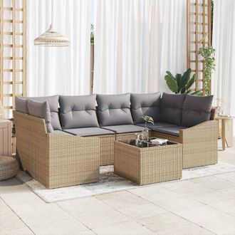 vidaXL Vidaxl - Conjunto De Sof&aacute; De Jard&iacute;n 7 Pcs Beige, Gris 55 X 55 X 37 Cm